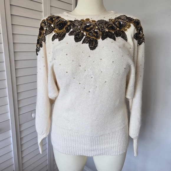 Cedars Embellished Silk Wool Knit Sweater Women's M Vtg 80s Luxury Maximalist - Picture 1 of 13